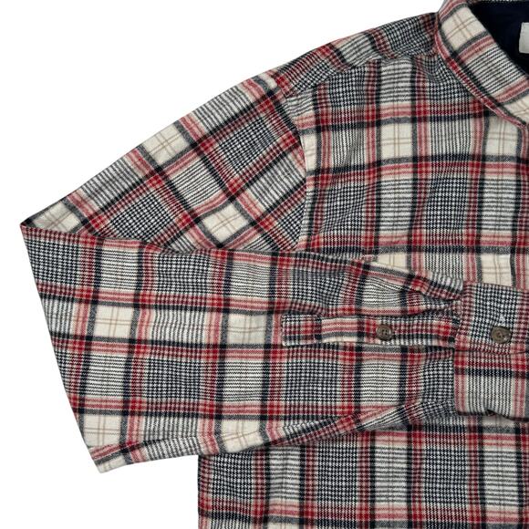 Marine Layer Mens Medium Red Gray Plaid Long Sleeve Flannel Overshirt - Picture 4 of 11